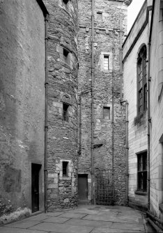 Scanned image of staircase tower and keep from South court