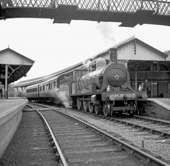 View of locomotive (H.R.460), Forres Railway Station