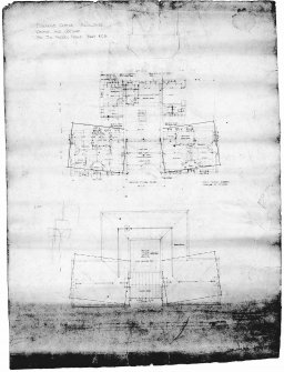 Garage and cottage.
Scanned image of drawing of ground floor plan and roof plan.
