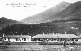 General view of Crianlarich Upper Station inscribed 'West Highland Railway Station and Ben More, Crianlarich'.