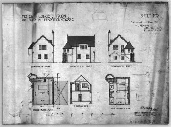 Drawing showing plans, elevations and section of house for Fred N Henderson.