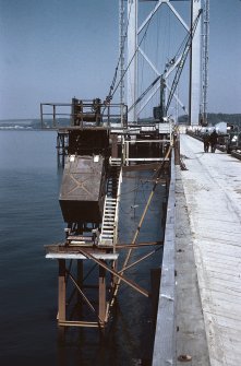 Aerodynamic damping device fro South Main Tower, supported on piles, west side of south viaduct.
Copy of original 35mm colour transparency
Survey of Private Collection