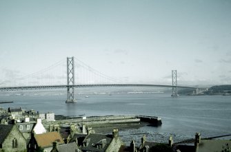 General view looking north west of completed bridge from South Queensferry.
Copy of original 35mm colour transparency.
Survey of Private Collection