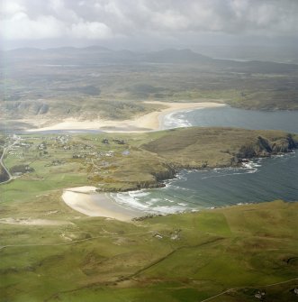 Oblique aerial view centred on the village of Bettyhill, taken from the NE.
