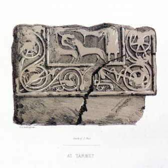 Fragment of cross-slab.
From J Stuart, The Sculptured Stones of Scotland, vol. i, 1856, pl.xxx (detail).