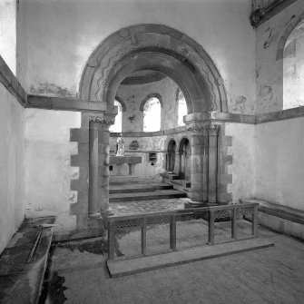 Sanday (Small Isles), Roman Catholic Church of St Edward the Confessor. Interior view of chancel and chancel arch.
