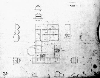 Scanned image of drawing showing plan and sections of steading.