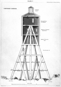 Engraving showing section through temporary barrack during the construction of Skerryvore Lighthouse.