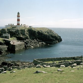 View of Eilean Glas lighthouse complex and associated harbour, Scalpay,  from NW
