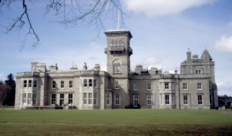 View of front facade of Dunecht House, Aberdeenshire.