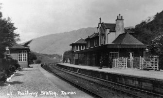 View of station, photographic copy of a postcard, inscr; '45. Railway Station, Duror.'