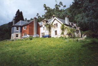 View of front facade of Kinlochhourn Lodge.
