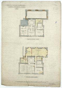 Plans of attic and first floors with proposed alterations.