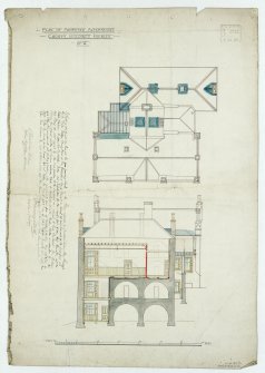 Digital copy of photographic copy of drawing showing plan and section with proposed alterations.