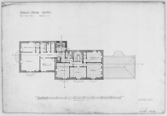 Ashley House
Digital copy of first floor plan
Insc: 'Ashley House, Ratho. First Floor Plan. Drawing No.3'
Dated: '14 Frederick Street, Edinburgh, April 1920'
Pencil, ink and colourwash
Scale 1": 8'
Scale