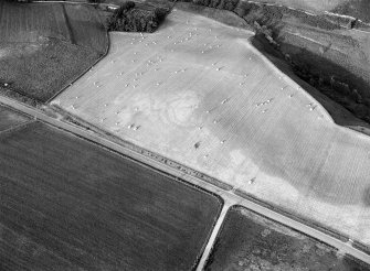 Oblique aerial view centred on the cropmarks of the circular enclosure at Barflat, looking to the ENE.