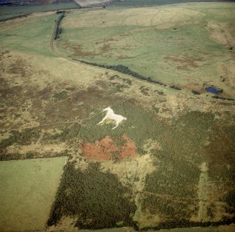 Oblique aerial view centred on the White Horse hill figure, taken from the S.