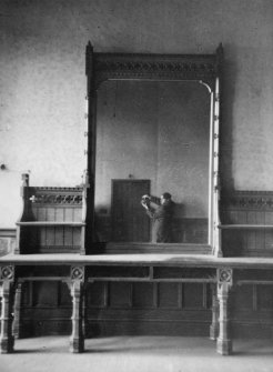 View of mirror-backed side table on the west wall of the dining room at Castleroy.