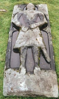 Detail of grave slab of knight.
