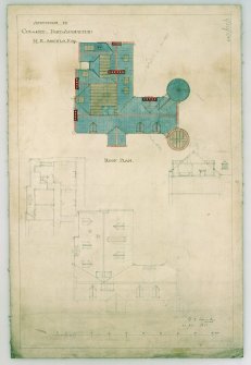 Scanned image of drawing showing roof plan with additions for M K Angelo, Esq.