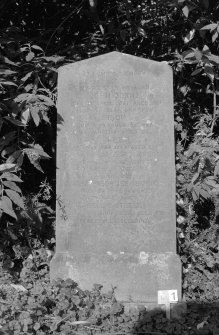 Digital copy of photograph of headstone commemorating:
1. John Burns, died 1921
2. Hugh Burns, died 1918
3. Janet Burns, died 1904
4. Jesse Hanlon, died 1920
5. John Melrose Burns, died 1962
6. Isabella Steele, died 1969

Survey no. 1