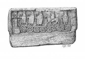 Digital copy of measured drawing of the 'Monk Stone'. 
Now in the Shetland Museum, ARC 6634.