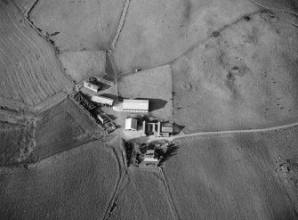 Oblique aerial view centred on the remains of cairns and enclosures at Cluseburn, looking to the NE.