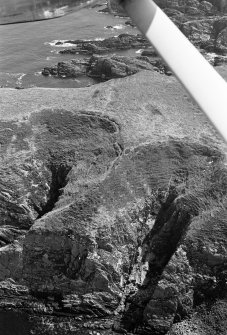 Oblique aerial view of Crathie Point fort, looking to the ESE.