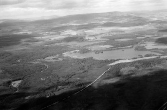 General oblique aerial view of Loch Kinord with Loch Davan beyond, looking to the NNE.