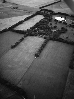 Oblique aerial view centred on the cropmarks of the enclosure at Pulwhite with Williamston House and policies adjacent, looking to the SSW.
