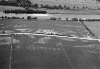 Oblique aerial view centred on the excavation of the timber hall at Balbridie, looking to the N.
