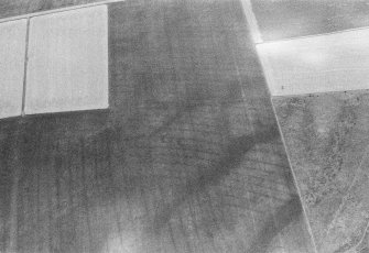 Oblique aerial view centred on the cropmarks of the souterrains and rig at Upper Powburn, looking to the NW.