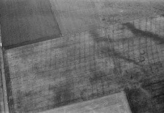 Oblique aerial view centred on the cropmarks of the souterrains and possible enclosure at Upper Powburn, looking to the ENE.