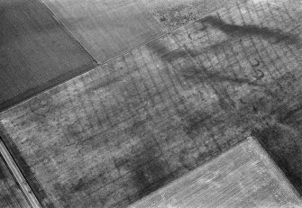 Oblique aerial view centred on the cropmarks of the souterrains and possible enclosure at Upper Powburn, looking to the ENE.