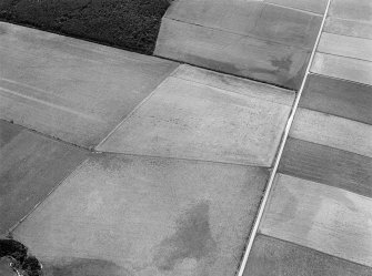 Oblique aerial view centred on the cropmarks of the enclosure and pits at Dryburn, looking to the SSE.