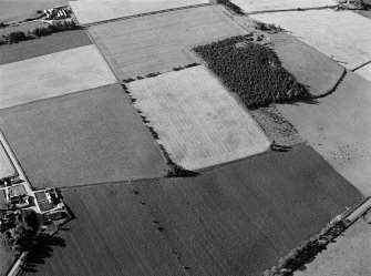 Oblique aerial view centred on the cropmarks of the roundhouses at Ardgathen, looking to the SSW.