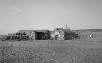 Byre, turnip-shed, horse-mill platform and peat-store from east.
Digital copy of photograph.