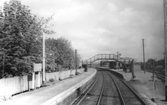 Platform view, showing footbridge.