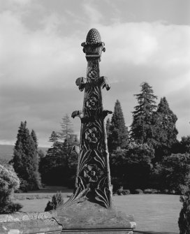 Inveraray Castle.
View of ornate obelisk on South-West facade, topped with a pinecone.