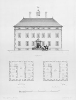 Scanned image of east elevation, ground and first floor plans.
Insc: "Moncrieffe House, Perthshire".