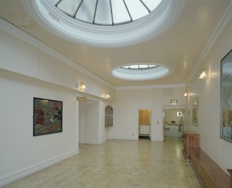 Interior. 2nd floor, circulation space, view showing cupola