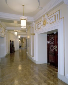 Interior. 1st floor, curved corridor, view from S end