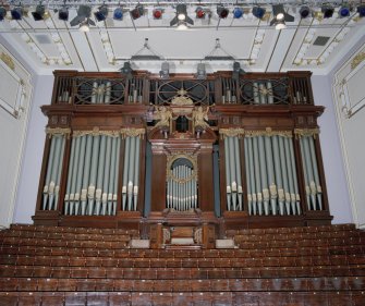 Interior. Auditorium, view of organ  with seating below