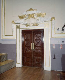 Interior. Auditorium, view of door to stage left