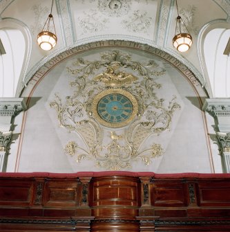 St Andrew's Church, interior
View of clock and decoration at balcony level, North West end