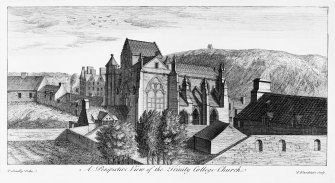 Edinburgh, Leith Wynd, Trinity Church.
Scanned image of drawing showing Church on its original site.
Titled: 'A Prospective view of the Trinity College Church'.