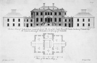 Photographic copy of drawing showing attic floor plan and elevation.