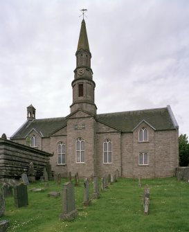 View of Church with tower and spire from SE with inscription "ERECTED BY PUBLIC SUBSCRIPTION MDCCCXXVI"