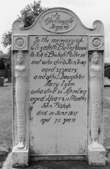 View of gravestone of Elizabeth Burns.