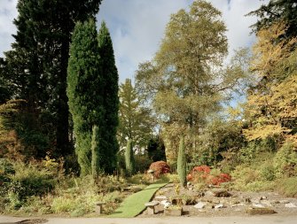 Keillour Castle, Gardens.
View from SSW of formal garden.